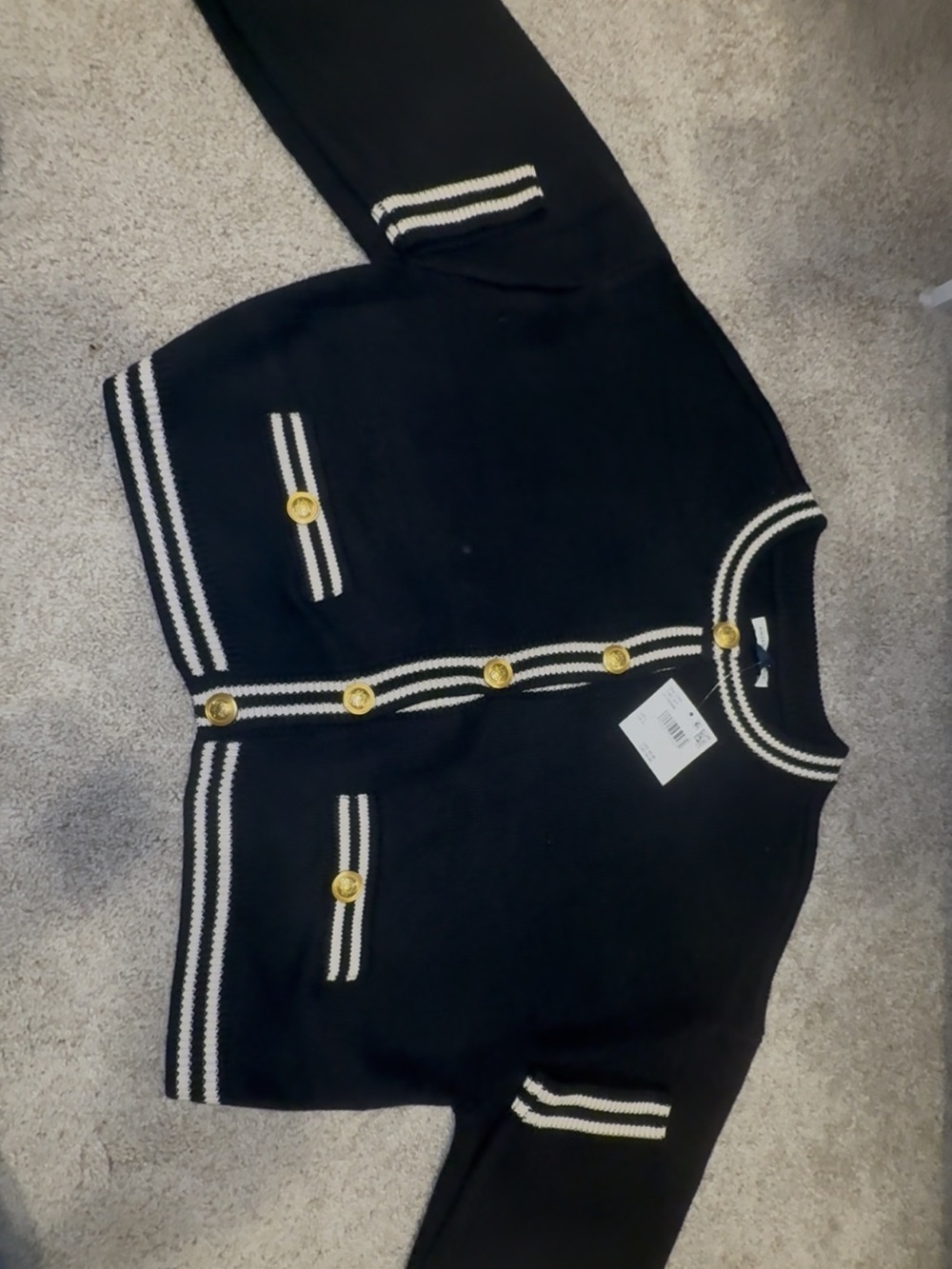 American Eagle Outfitters Black Cardigan with White Trim and Gold Buttons